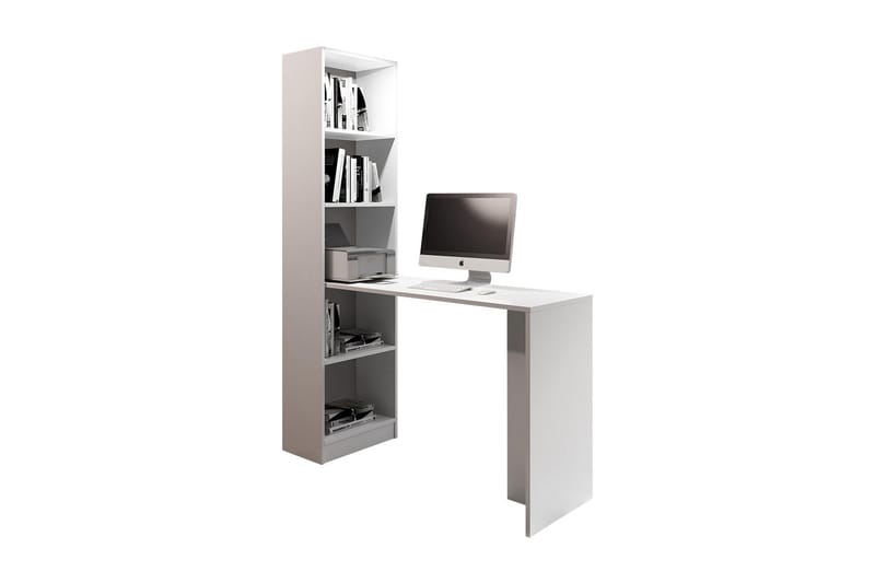 Gdeide Skrivebord 125 cm med Oppbevaringshylle, Hvit