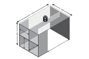 Gent Skrivebord 117 cm med Oppbevaringshyller - Betonggrå - Møbler - Bord - Kontorbord - Skrivebord