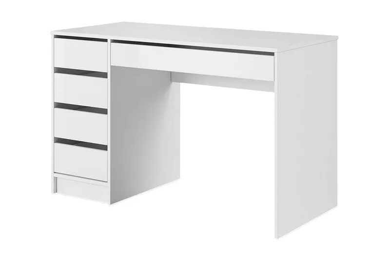 Harland Skrivebord 120 cm med 5 Oppbevaringsskuffer, Hvit / Hvit Høyglans