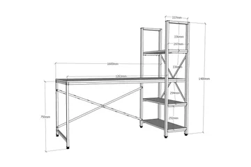 Hejde Skrivebord 160 cm med Oppbevaringshyller - Brun/Svart - Møbler - Bord - Kontorbord - Skrivebord
