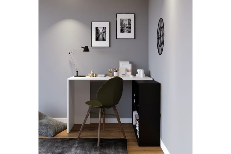 Hjørneskrivebord Canfeza 120 cm med Oppbevaring - Hvit/Svart - Skrivebord - Databord & PC bord