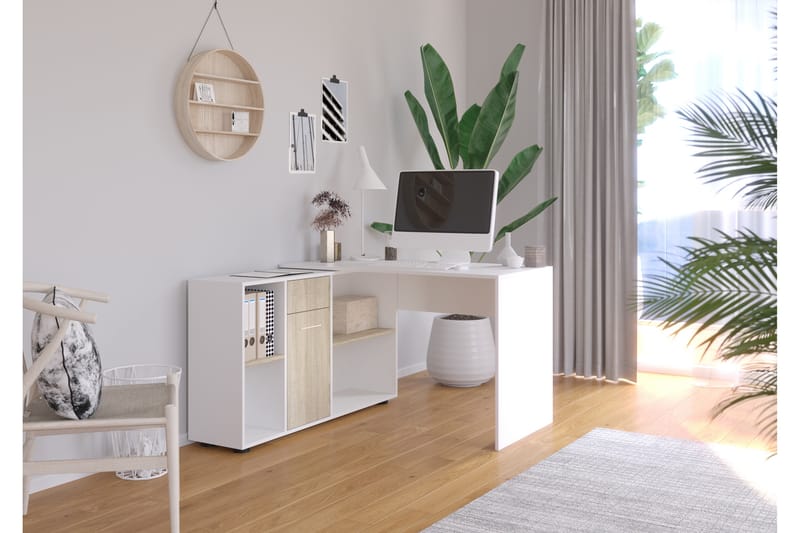 Hjørneskrivebord Elisina 122 cm med Oppbevaring 4 Hyller - Hjørneskrivebord