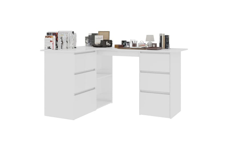 Hjørneskrivebord høyglans hvit 145x100x76 cm sponplate - Hvit - Skrivebord - Databord & PC bord