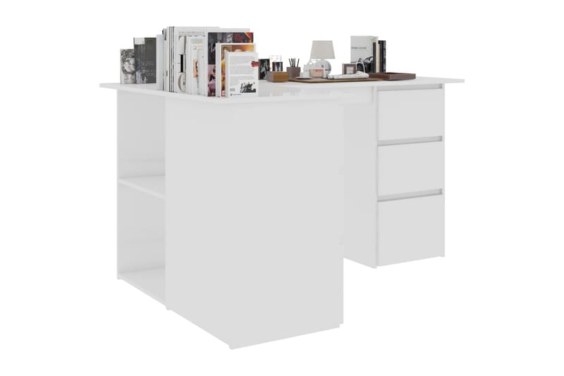 Hjørneskrivebord høyglans hvit 145x100x76 cm sponplate - Hvit - Skrivebord - Databord & PC bord