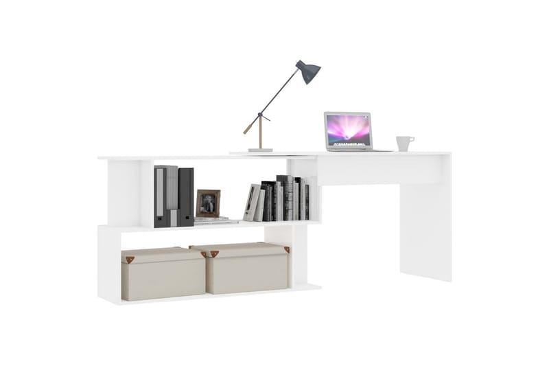 Hjørneskrivebord høyglans hvit 200x50x76 cm sponplate - Hvit - Sektretær - Skrivebord