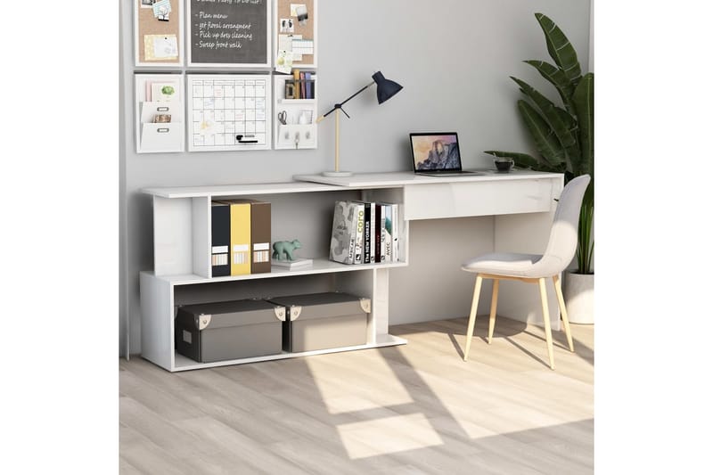 Hjørneskrivebord høyglans hvit 200x50x76 cm sponplate - Hvit - Sektretær - Skrivebord