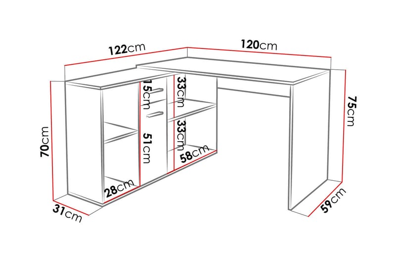 Hjørneskrivebord Arminon 120 cm med Oppbevaring - Hvit/Beige - Hjørneskrivebord