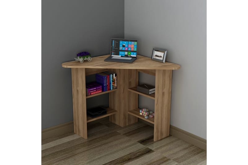 Hjørneskrivebord Groah 94 cm med Oppbevaringshyller - Valnøttsbrun - Hjørneskrivebord