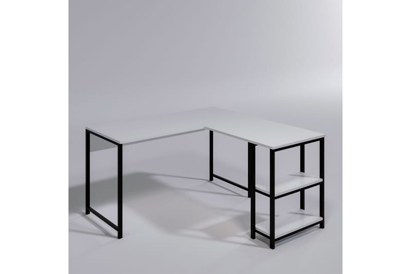 Hjørneskrivebord Kocaeli 140 cm med Oppbevaringshyller - Hvit/Svart - Hjørneskrivebord