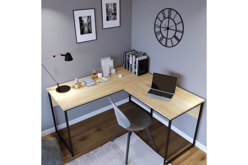 Hjørneskrivebord Tasarima 160 cm - Natur/Svart - Hjørneskrivebord