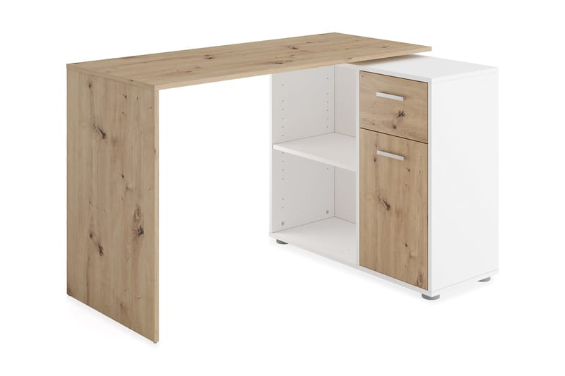 Hjørneskrivebord Thapar 117 cm med Oppbevaring - Lysebrun/Hvit - Hjørneskrivebord
