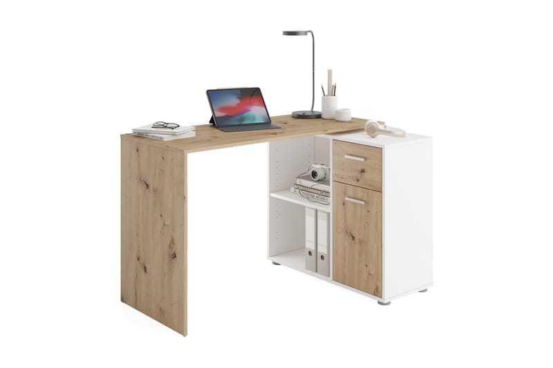 Hjørneskrivebord Thapar 117 cm med Oppbevaring - Lysebrun/Hvit - Hjørneskrivebord