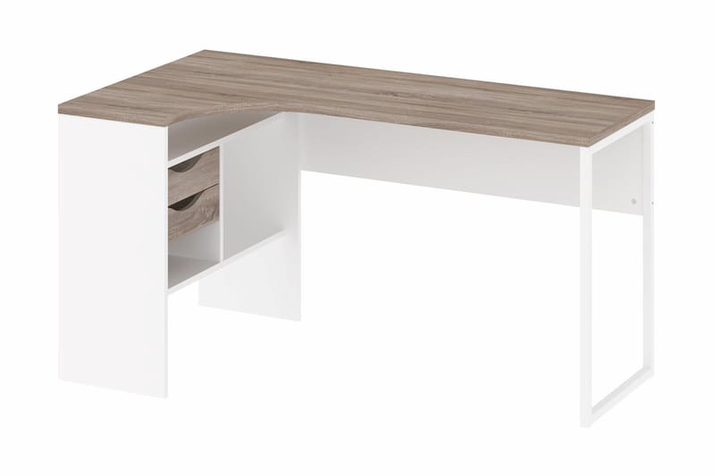 Hjørneskrivebord Praxia Plus 145cm m Oppbevaring Skuffer + H - Tryffel/Hvit - Hjørneskrivebord