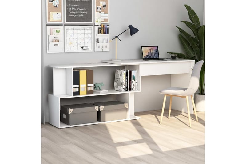 Hjørneskrivebord hvit 200x50x76 cm sponplate - Hvit - Skrivebord - Databord & PC bord