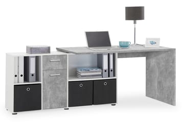 Lexo Hjørneskrivebord 136 cm med Justerbar Hylla - Betong - Møbler - Bord - Kontorbord - Skrivebord - Hjørneskrivebord