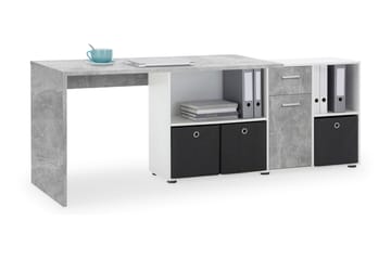 Lexo Hjørneskrivebord 136 cm med Justerbar Hylla - Betong - Møbler - Bord - Kontorbord - Skrivebord - Hjørneskrivebord