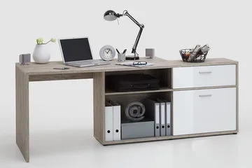 Mamoru Hjørneskrivebord Sandeik/Hvit - Beige|Hvit - Møbler - Bord - Kontorbord - Skrivebord - Hjørneskrivebord