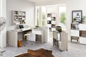 Mamoru Hjørneskrivebord Sandeik/Hvit - Beige|Hvit - Møbler - Bord - Kontorbord - Skrivebord - Hjørneskrivebord