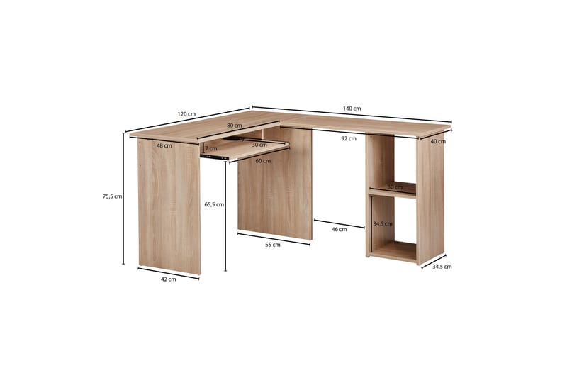 Skrivebord Gaddana 140 cm - Natur - Hjørneskrivebord