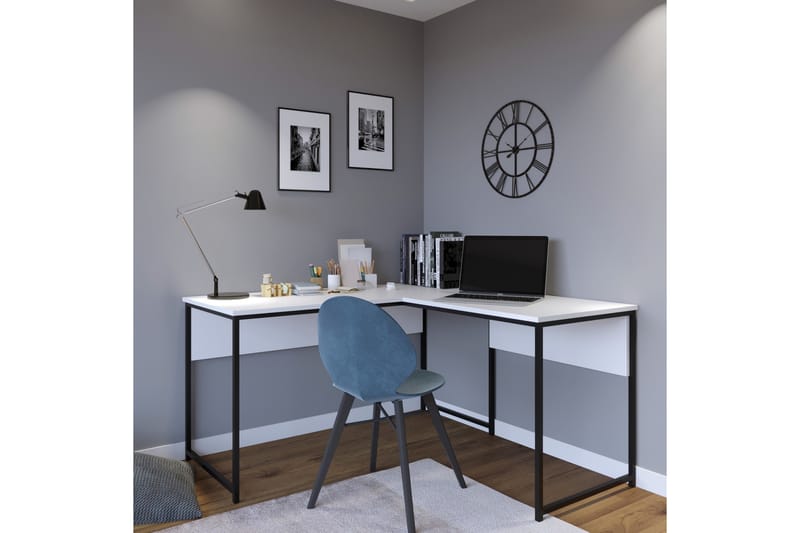 Hjørneskrivebord Tasarima 160 cm - Hvit/Svart - Hjørneskrivebord