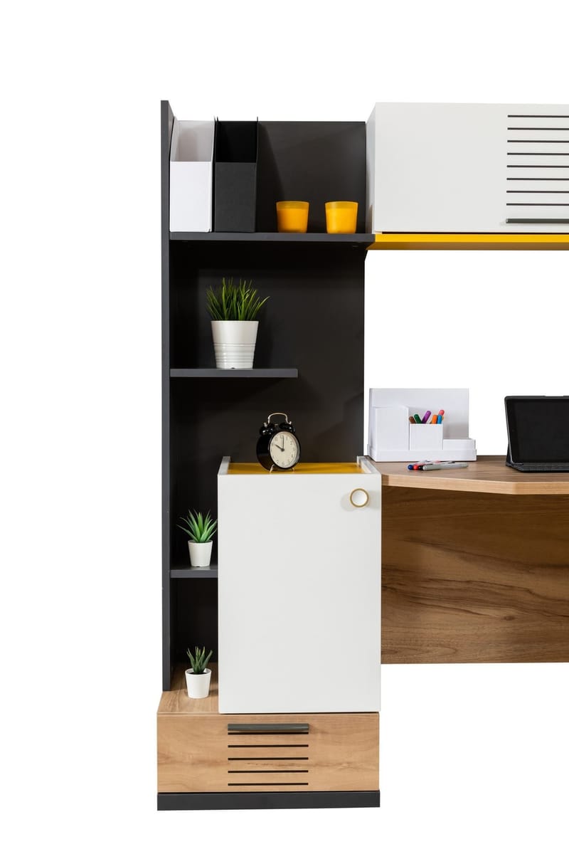 Skrivebord Homitis Relax (130 x 160 x 60 cm) Hvit Antrasitt Gul Brun - Møbler - Bord - Kontorbord - Skrivebord