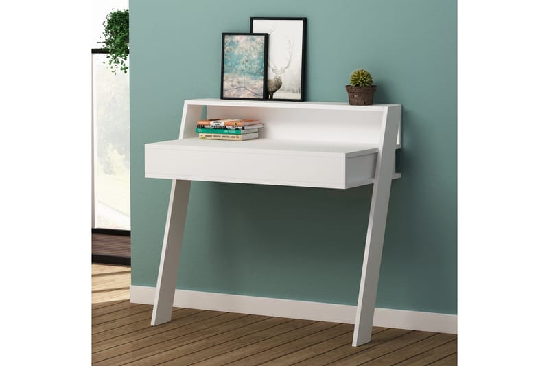 Homitis Veggskrivebord 94 cm med Oppbevaringsskuff + Hylle - Hvit - Møbler - Bord - Kontorbord - Skrivebord