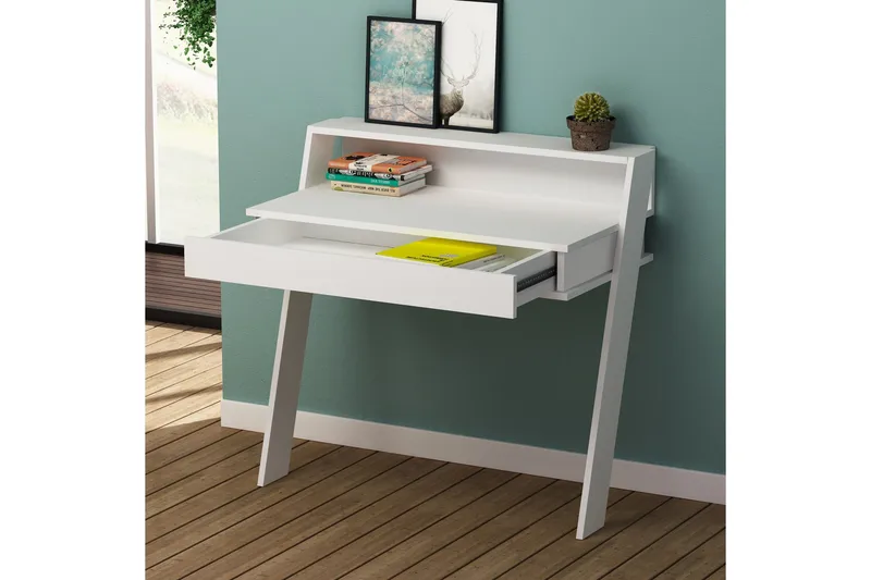 Homitis Veggskrivebord 94 cm med Oppbevaringsskuff + Hylle - Hvit - Møbler - Bord - Kontorbord - Skrivebord