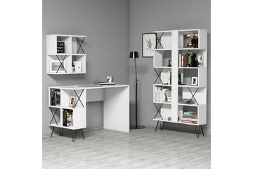 Hovdane Skrivebord 120 cm med Oppbevaring + 2 Bokhyller - Hvit - Møbler - Bord - Kontorbord - Skrivebord