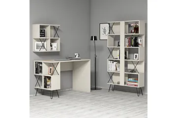 Hovdane Skrivebord 120 cm med Oppbevaring + 2 Bokhyller - Kremhvit/Svart - Møbler - Bord - Kontorbord - Skrivebord