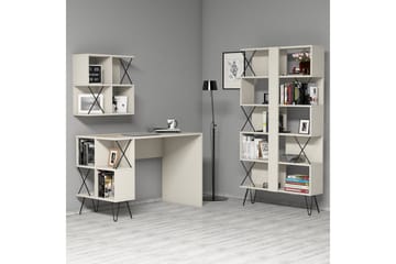 Hovdane Skrivebord 120 cm med Oppbevaring + 2 Bokhyller - Kremhvit/Svart - Møbler - Bord - Kontorbord - Skrivebord