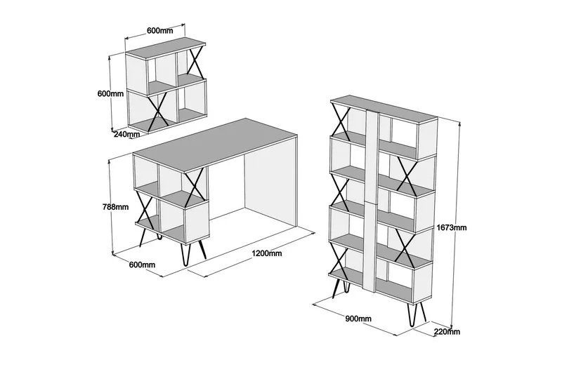 Hovdane Skrivebord 120 cm med Oppbevaring + 2 Bokhyller - Kremhvit/Svart - Møbler - Bord - Kontorbord - Skrivebord