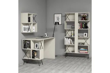 Hovdane Skrivebord 120 cm med Oppbevaring + 2 Bokhyller - Kremhvit/Svart - Møbler - Bord - Kontorbord - Skrivebord