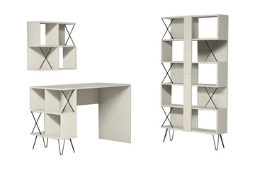 Hovdane Skrivebord 120 cm med Oppbevaring + 2 Bokhyller - Kremhvit/Svart - Møbler - Bord - Kontorbord - Skrivebord