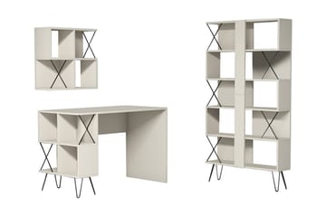 Hovdane Skrivebord 120 cm med Oppbevaring + 2 Bokhyller - Kremhvit/Svart - Møbler - Bord - Kontorbord - Skrivebord