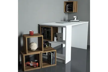 Hovdane Skrivebord 120 cm med Oppbevaring + Vegghylle + - Hvit/Brun - Møbler - Bord - Kontorbord - Skrivebord