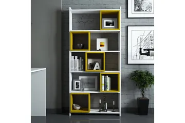 Hovdane Skrivebord 120 cm med Oppbevaring + Vegghylle + - Hvit/Gul - Møbler - Bord - Kontorbord - Skrivebord