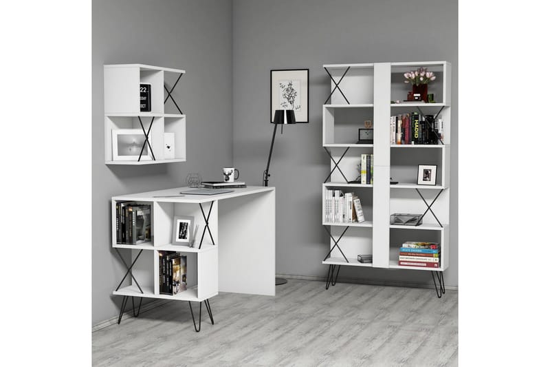 Hovdane Skrivebord 120 cm med Oppbevaring + 2 Bokhyller, Hvit