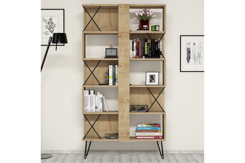 Hovdane Skrivebord 120 cm med Oppbevaring + 2 Bokhyller - Lysebrun/Svart - Møbler - Bord - Kontorbord - Skrivebord