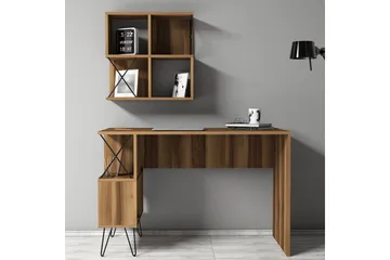 Hovdane Skrivebord 120 cm med Oppbevaring Hylle + Bokhylle L - Brun/Svart - Møbler - Bord - Kontorbord - Skrivebord