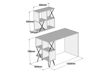 Hovdane Skrivebord 120 cm med Oppbevaring Hylle + Bokhylle L - Brun/Svart - Møbler - Bord - Kontorbord - Skrivebord