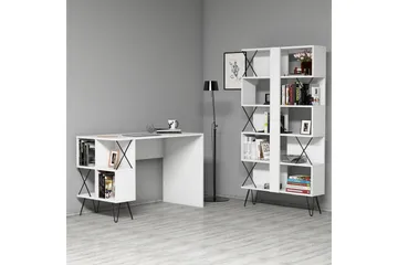 Hovdane Skrivebord 120 cm med Oppbevaring Hylle + Bokhylle - Ekstra Hvit - Møbler - Bord - Kontorbord - Skrivebord