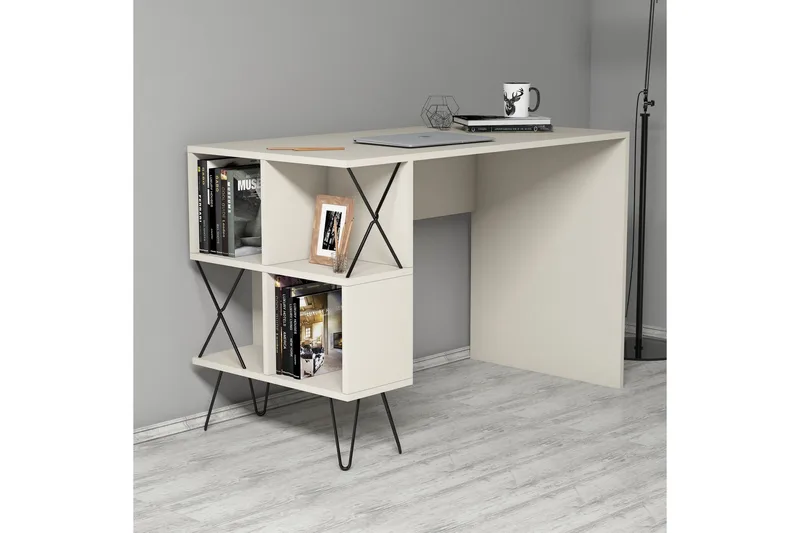 Hovdane Skrivebord 120 cm med Oppbevaring Hylle + Bokhylle - Ekstra Hvit/Svart - Møbler - Bord - Kontorbord - Skrivebord