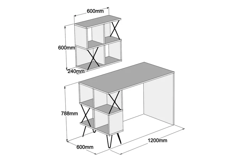 Hovdane Skrivebord 120 cm med Oppbevaring Hylle + Bokhylle L - Brun/Svart - Møbler - Bord - Kontorbord - Skrivebord