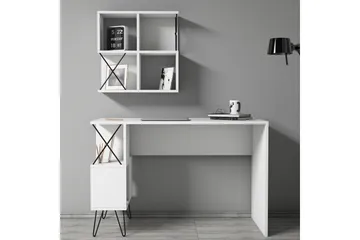 Hovdane Skrivebord 120 cm med Oppbevaring Hylle + Bokhylle L - Hvit/Svart - Møbler - Bord - Kontorbord - Skrivebord