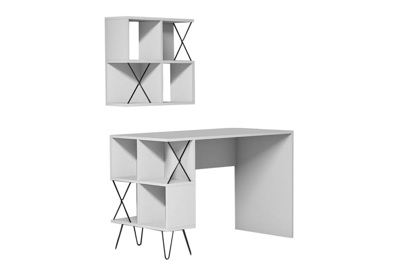 Hovdane Skrivebord 120 cm med Oppbevaring Hylle + Bokhylle L, Hvit/Svart