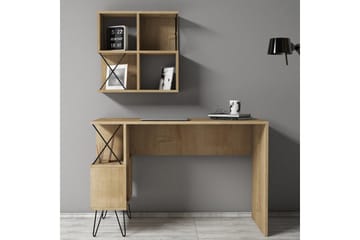 Hovdane Skrivebord 120 cm med Oppbevaring Hylle + Bokhylle L - Lysebrun - Møbler - Bord - Kontorbord - Skrivebord