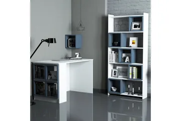 Hovdane Skrivebord 120 cm med Oppbevaring + Vegghylle + - Hvit/Blå - Møbler - Bord - Kontorbord - Skrivebord