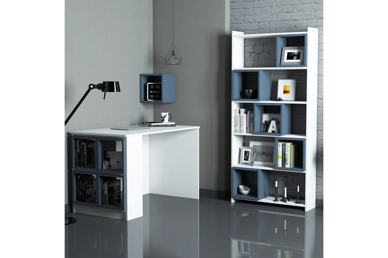 Hovdane Skrivebord 120 cm med Oppbevaring + Vegghylle + - Hvit/Blå - Møbler - Bord - Kontorbord - Skrivebord