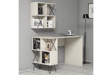 Hovdane Skrivebord 120 cm med Oppbevaringshylle + Bokhylle L - Kremhvit/Svart - Møbler - Bord - Kontorbord - Skrivebord