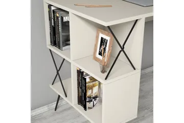 Hovdane Skrivebord 120 cm med Oppbevaringshylle + Bokhylle L - Kremhvit/Svart - Møbler - Bord - Kontorbord - Skrivebord